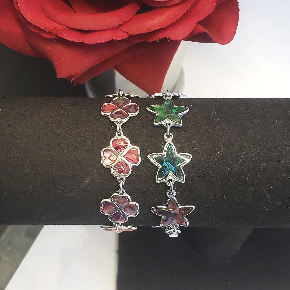 Abalone Silver Star & Clover Leaf Charm Bracelet 2 Bracelets